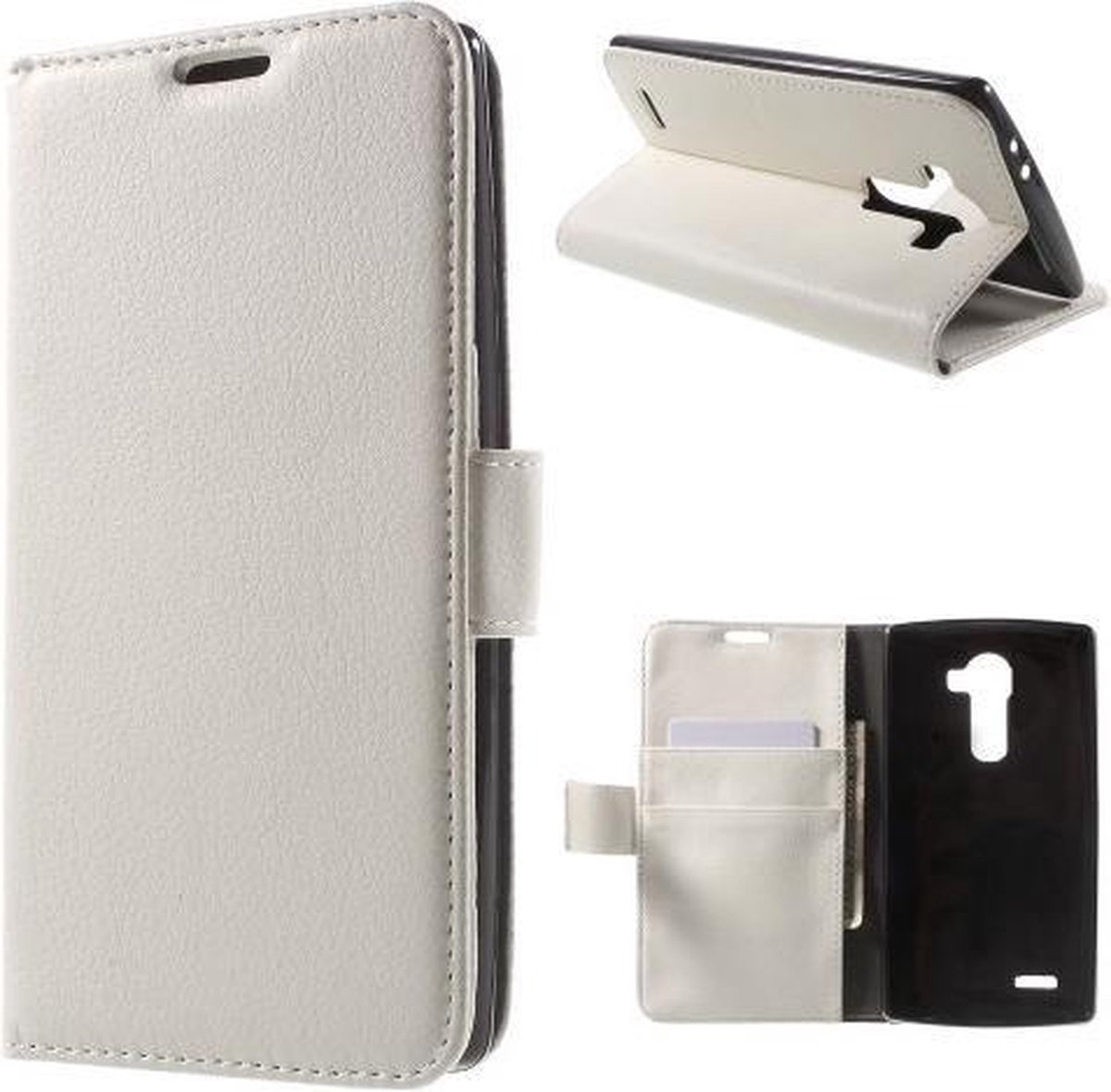 Litchi cover wallet case hoesje Geschikt voor: LG K10 wit
