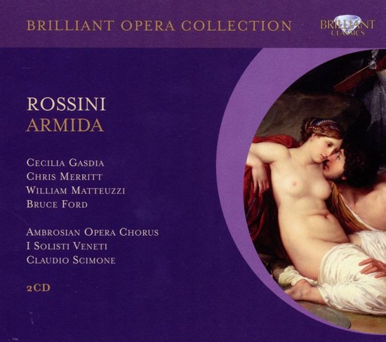 Boekcover met de titel 'Rossini Armida', met een schilderij van een koppel.