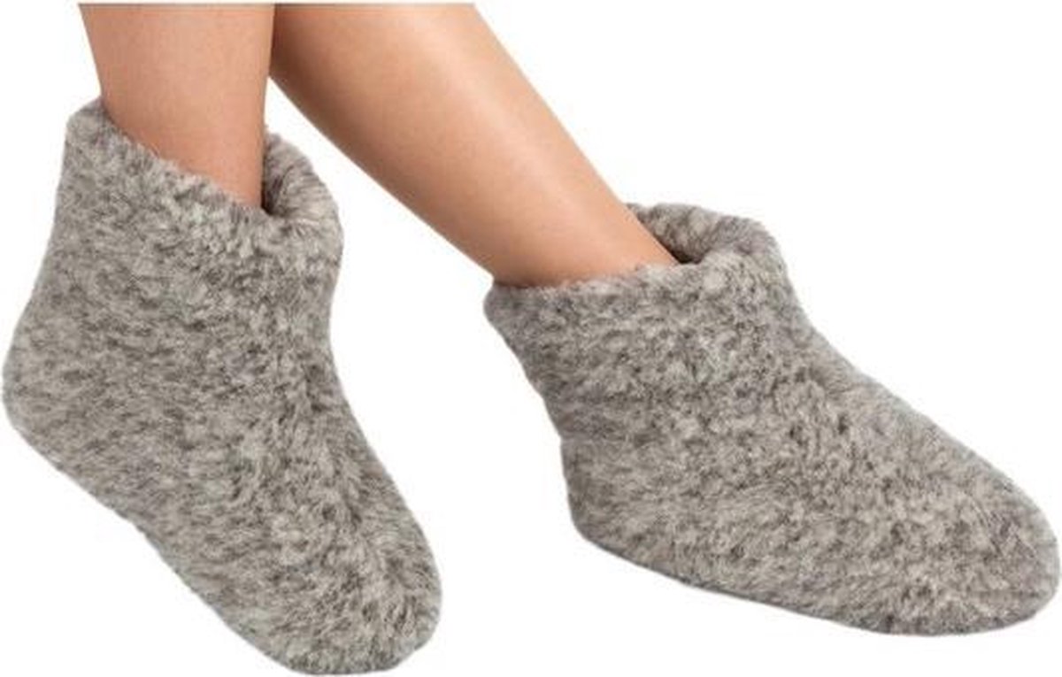 woolwarmers Grijze wollen sloffen pantoffels voor dames heren