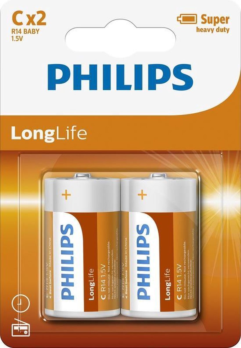 Batterie longue durée Philips Longlife C - R14, 2 pièces | bol.com