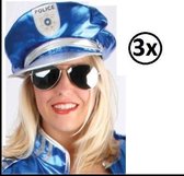 3x Pet Politie Hotti blauw - Police carnaval thema feest festival party Hot police