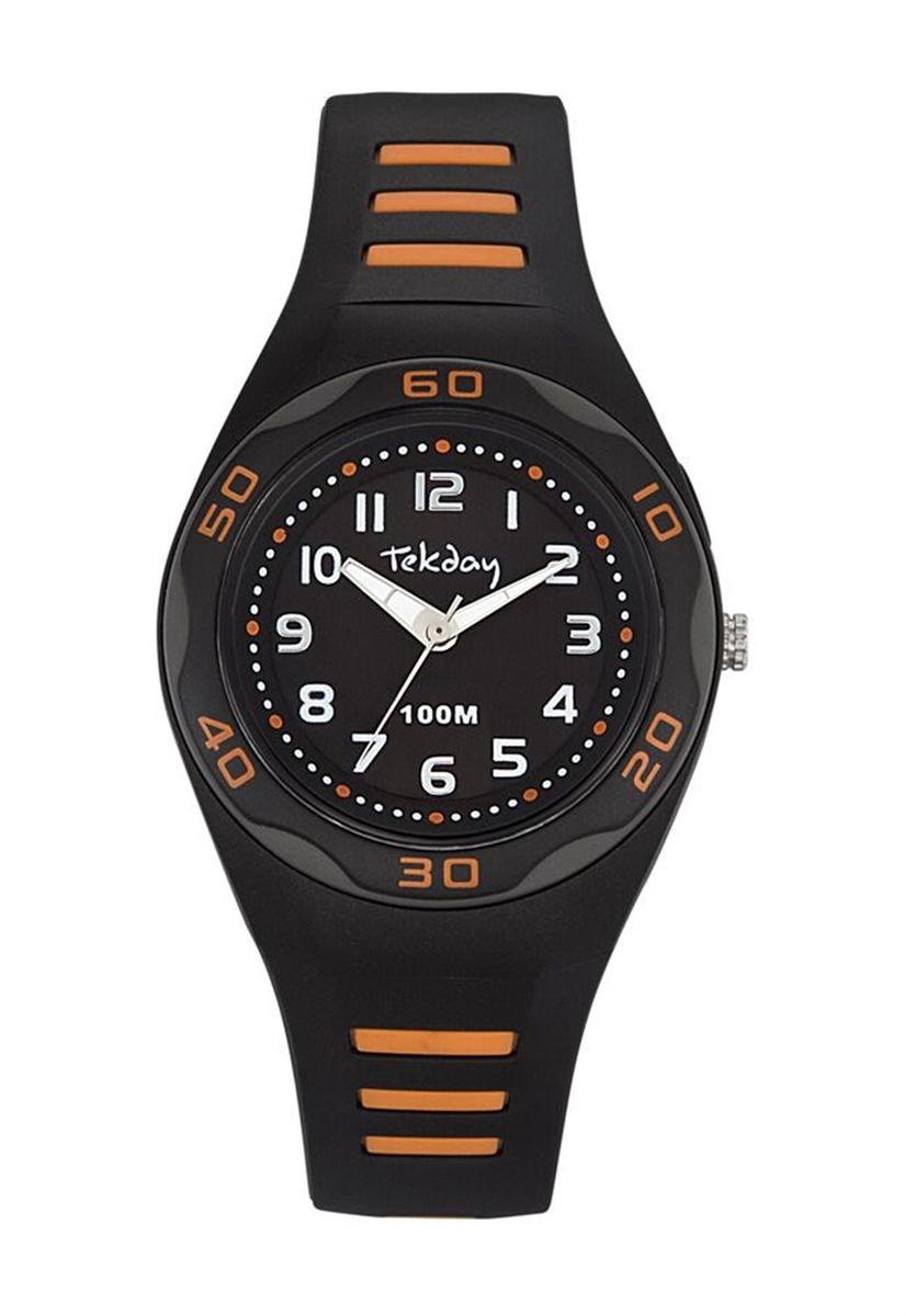 Tekday 653491 analoog horloge 34 mm 100 meter zwart- oranje