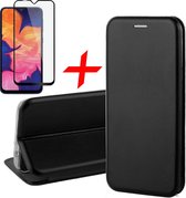 Hoesje geschikt voor Samsung Galaxy A10 - Screen Protector FullGuard - Book Case Leer ThinShield Zwart & Screenprotector