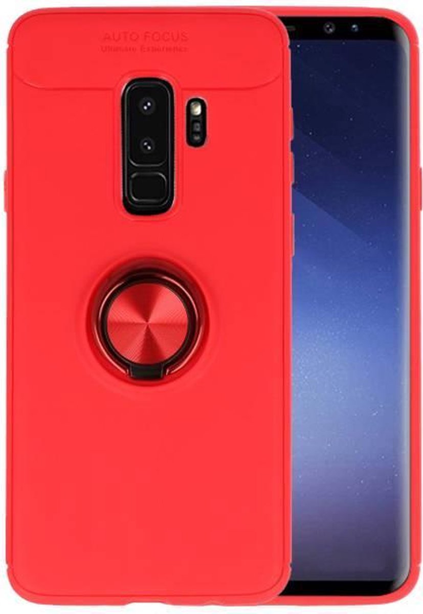 Softcase Telefoonhoesje - Geschikt voor Samsung Galaxy S9 Plus Hoesje met Ring Houder Rood