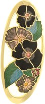 Behave®  Broche ovaal goud-kleur met zwart - emaille sierspeld -  sjaalspeld  bloemen