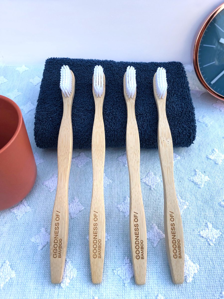 bamboe tandenborstel - wit - medium - 4 stuks - 100% Mao bamboe - biologisch afbreekbaar