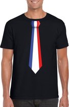 Zwart t-shirt met Franse vlag stropdas heren - Frankrijk supporter L