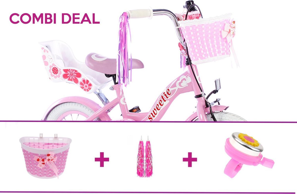 Kinderfiets- meisjesfiets - roze - Pakket met mand - fietsbel - slingers -  handvat... | bol.com