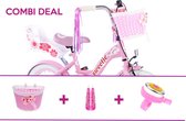 Kinderfiets- meisjesfiets - roze - Pakket met mand - fietsbel - slingers - handvat versiering  - 12 inch - 14 inch - 18 inch - 20 inch