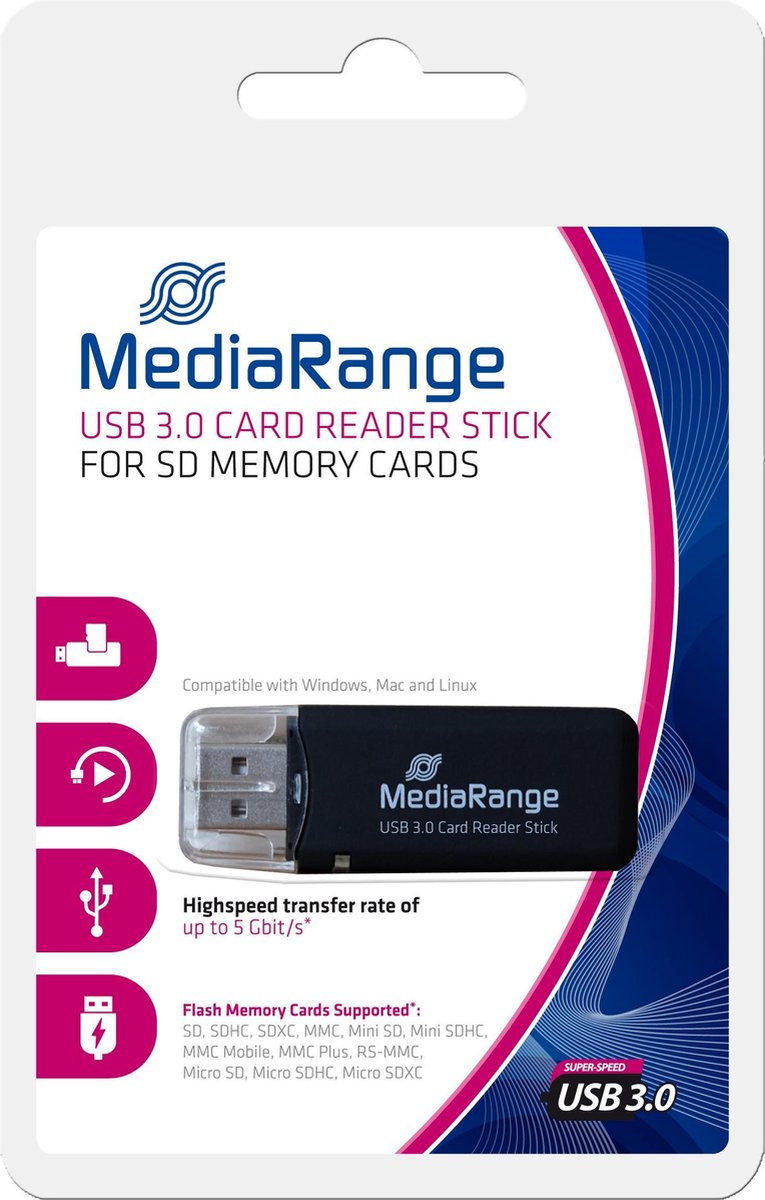 MediaRange MRCS507 geheugenkaartlezer Intern USB 3.0 Zwart