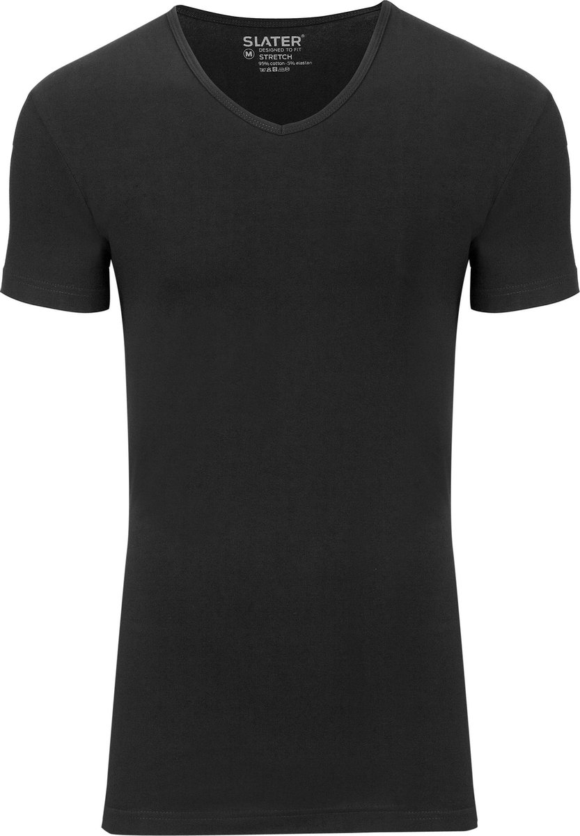 Slater 6620 - Stretch 2-pack T-shirt V-hals korte mouw zwart XXL 95% organisch katoen 5% elastan
