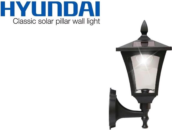 Hyundai - klassieke LED wandlamp met zonnepaneel - Zwart | bol