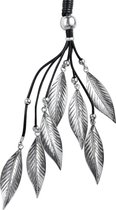 Behave ® - lange ketting dames zwart koord met zilver kleurige blaadjes