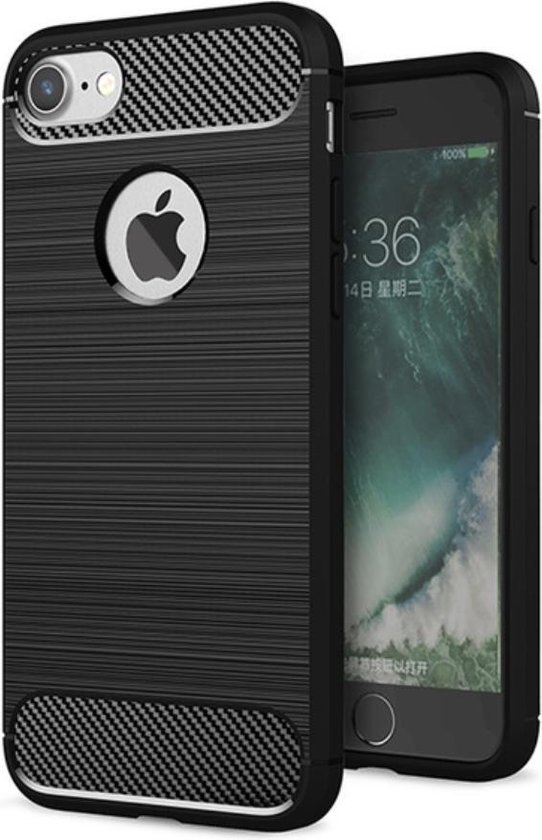 bol.com | Luxe Apple iPhone 7 - iPhone 8 hoesje – Zwart – Geborsteld TPU  carbon case –...