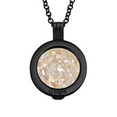 Quiges - Munthouder met Ketting en Munt 25mm Schelp Vlokjes Creme - RVS Zwart - EPRHZ2385