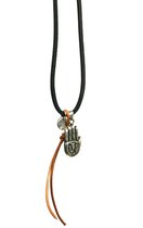 Heaven Eleven ketting Lerenveter met een 925 sterling zilver buddha handje