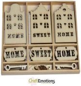 CraftEmotions Houten ornamenten - Home Sweet Home 55 assorti  - box 10.5 x 10.5 cm