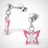 sterling zilveren oorstekers -  vlinder - roze/ wit