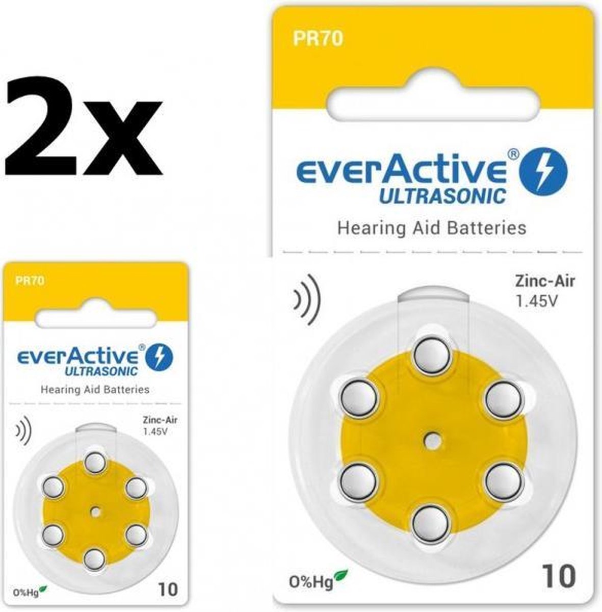 12 Stuks (2 Blister a 6st) everActive ULTRASONIC 10 1,45V Gehoorapparaat batterijen