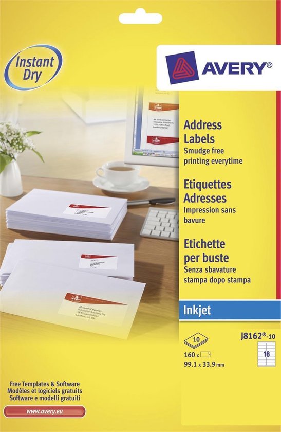 Avery Etiketten cijfers en letters A-Z groot 2 blad wit