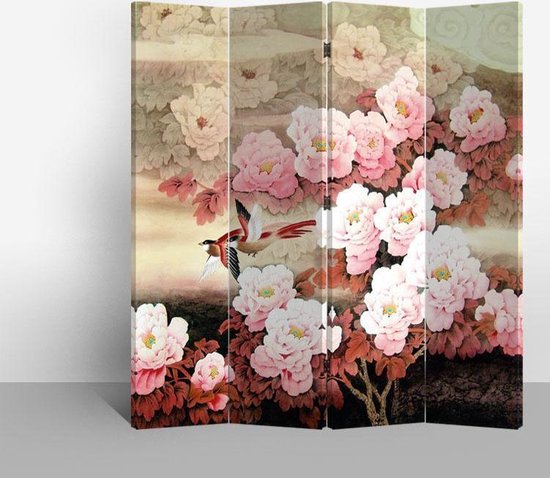Orientique Kamerscherm 4 Panelen Roze Bloemen met Canvas Room Divider bol.com