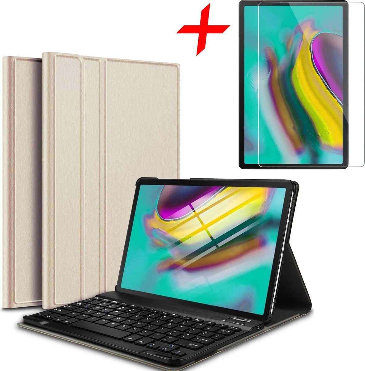 Samsung Galaxy Tab S5e Hoes met Toetsenbord - 10.5 inch - Samsung Galaxy Tab S5e Hoes Book Case Cover Hoesje met Toetsenbord en Screenprotector Goud
