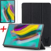 Hoes + Screenprotector geschikt voor Samsung Galaxy Tab S5e - Smart Book Case Hoesje - iCall - Zwart