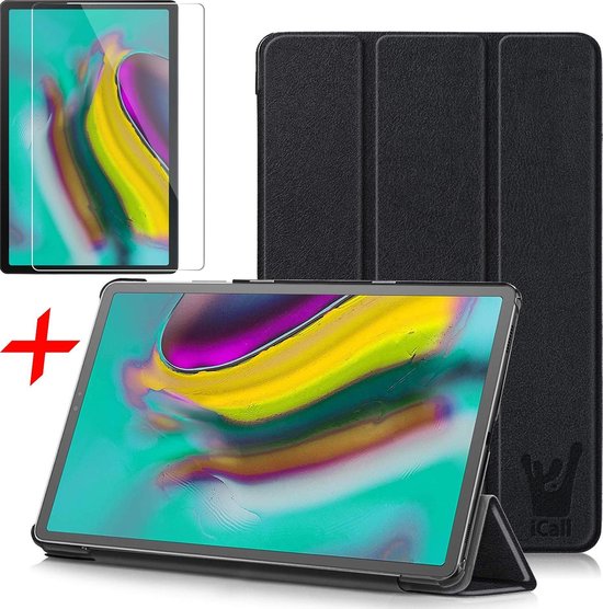 Étui + protection d'écran pour Samsung Galaxy Tab S5e - Étui Smart Book -  iCall - Noir | bol