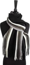 Heren sjaal - acryl - gestreept - zwart - grijs - wit - 23 x 180 cm