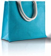 Jute turquoise shopper/boodschappen tas 42 cm - Stevige boodschappentassen/shopper bag