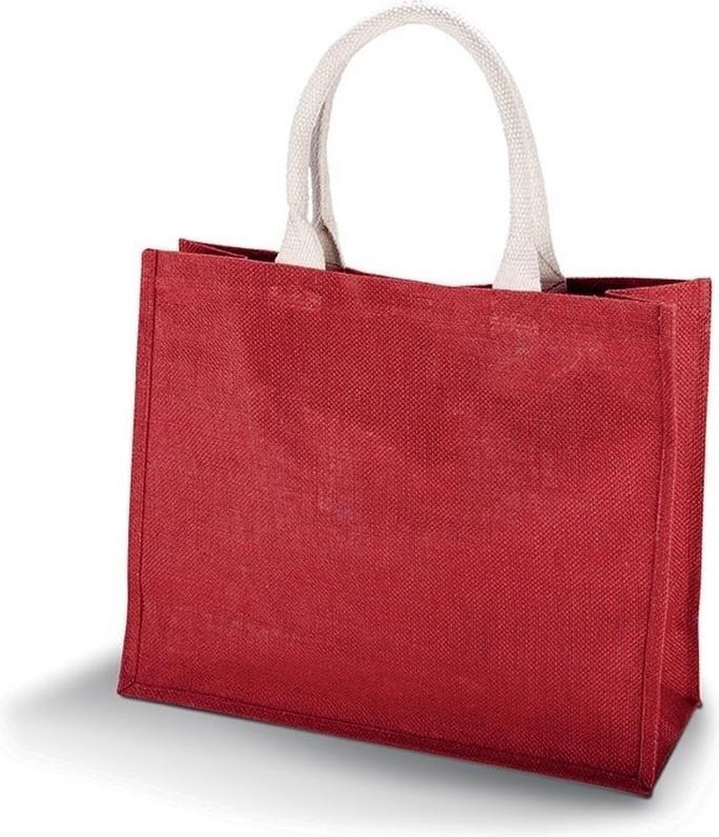 Jute rode shopper/boodschappen tas 42 cm - Stevige boodschappentassen/shopper bag - Kimood