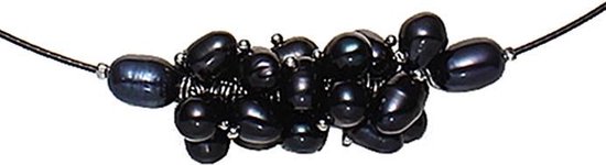Zoetwater parelketting Black Oval Ball - echte parels - zwart - korte ketting - magneetslot