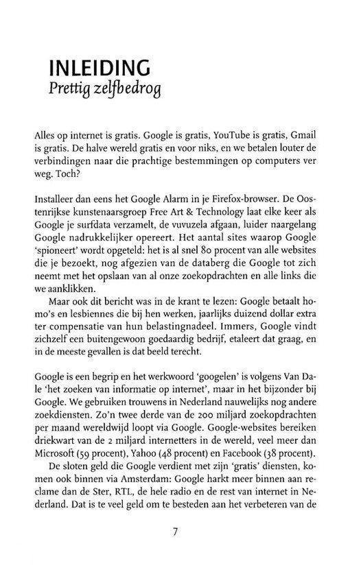 Pagina met tekst over de vrije aard van internet en Google.