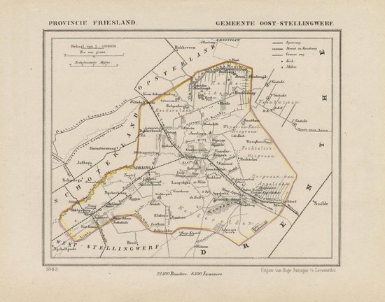 Historische kaart, plattegrond van gemeente Oost-Stellingwerf in Friesland uit ca 1867 door Kuyper van Kaartcadeau.com