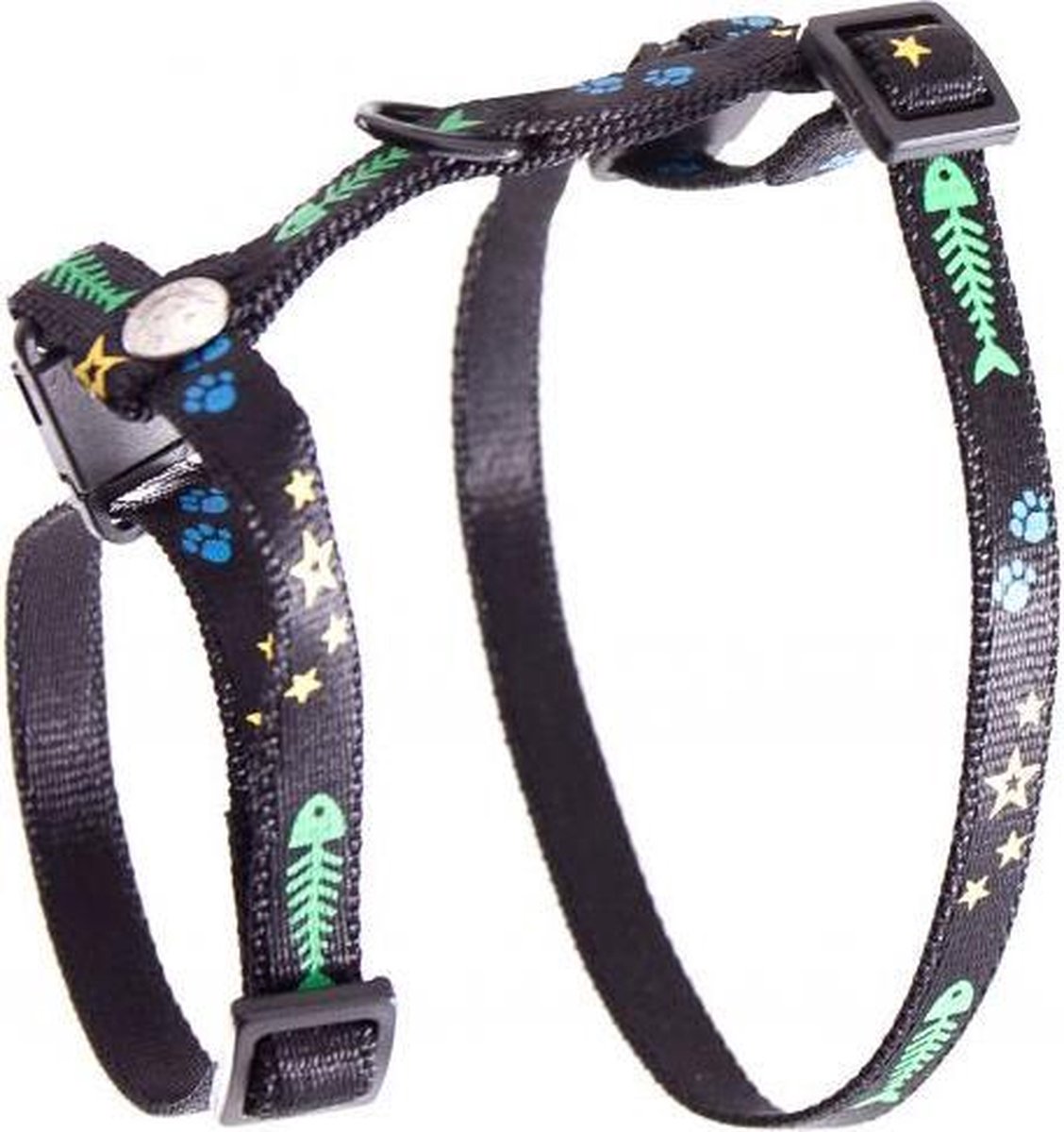 Tuig voor kat vis en ster nylon zwart 10 mmx35-50 cm