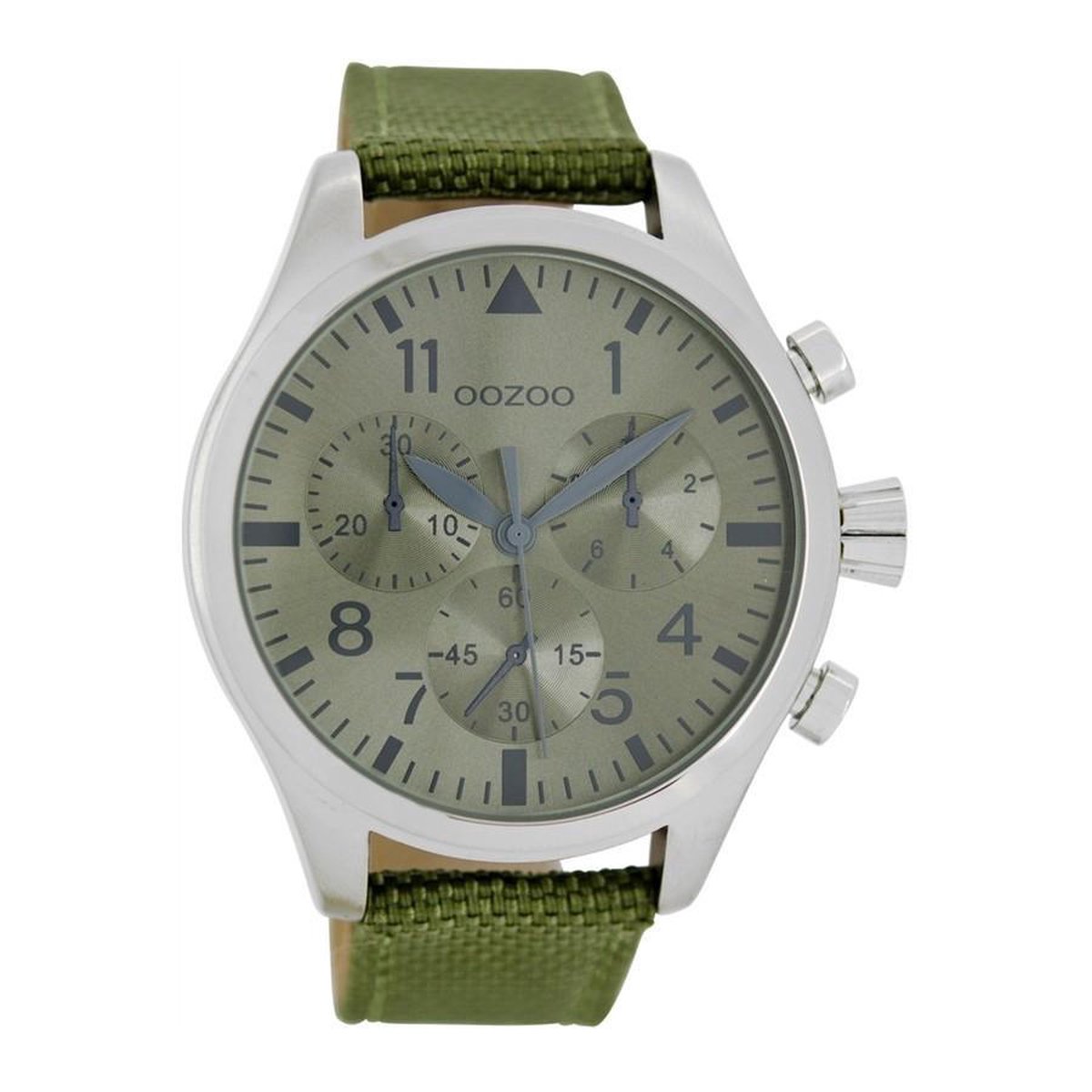 Zilverkleurige OOZOO horloge met groene NATO horlogeband - C6798