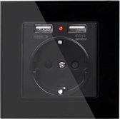 Stopcontact inbouw enkel met USB aansluiting zwart inclusief glasframe zwart Improducts® huismerk