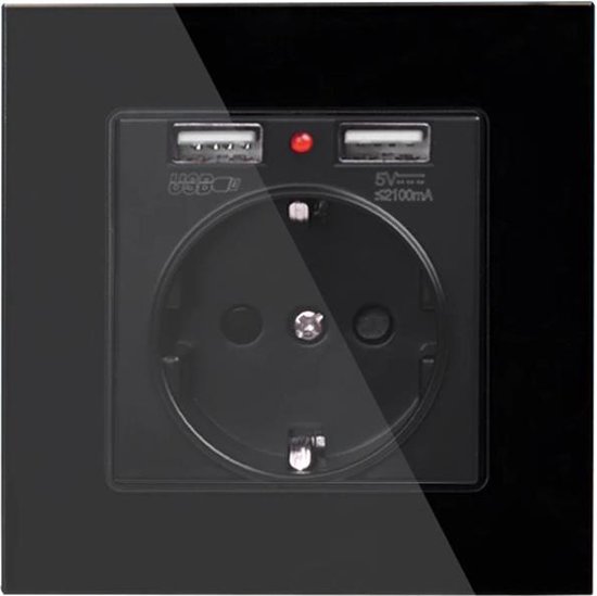 Stopcontact inbouw enkel met USB aansluiting zwart inclusief glasframe  zwart... | bol.com