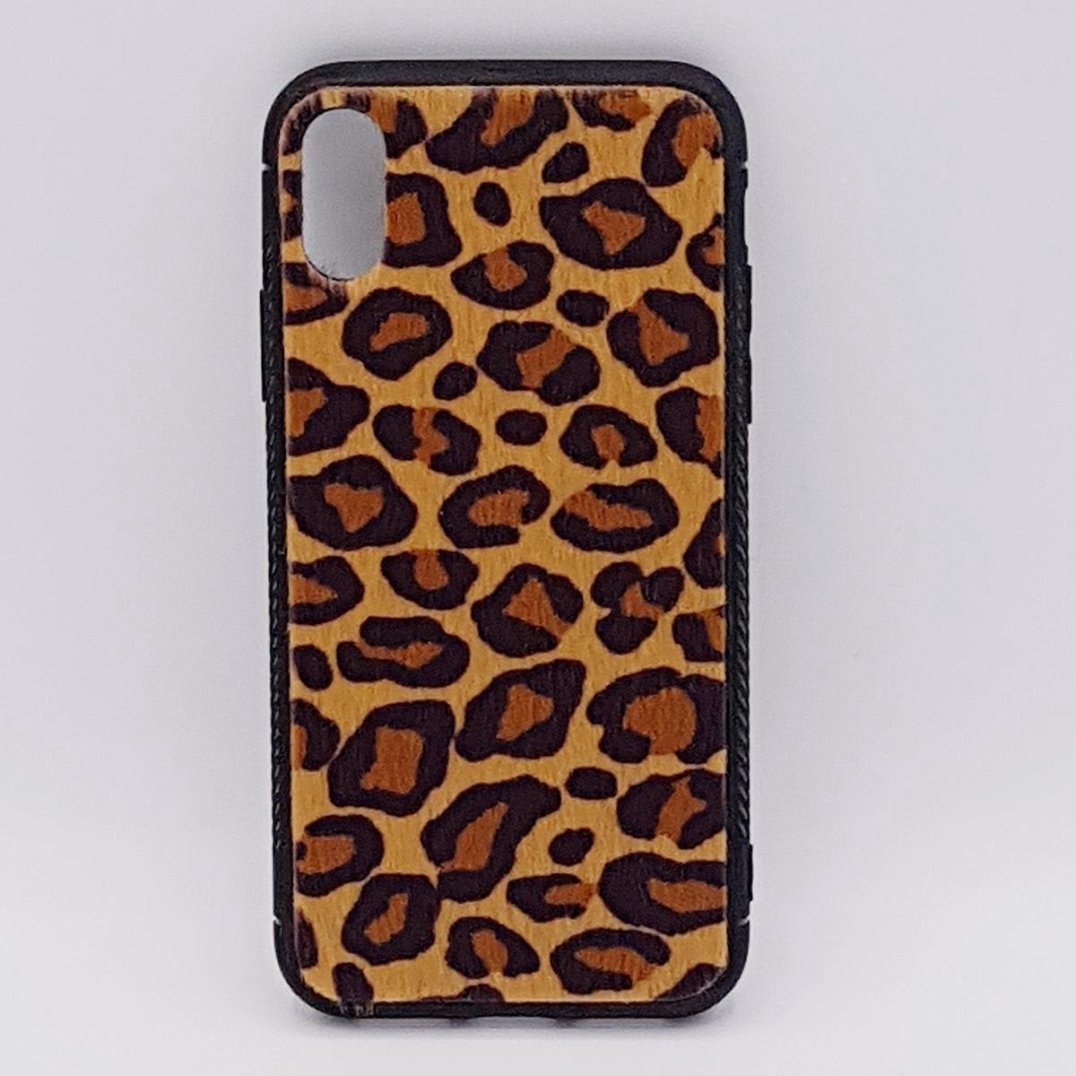 Geschikt voor iPhone X – hoes, cover – panter look – pluizig – geel/bruin