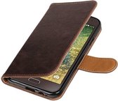 Zakelijke Book Case Telefoonhoesje Geschikt voor de Samsung Galaxy E5 - Portemonnee Hoesje - Pasjeshouder Wallet Case - Mocca