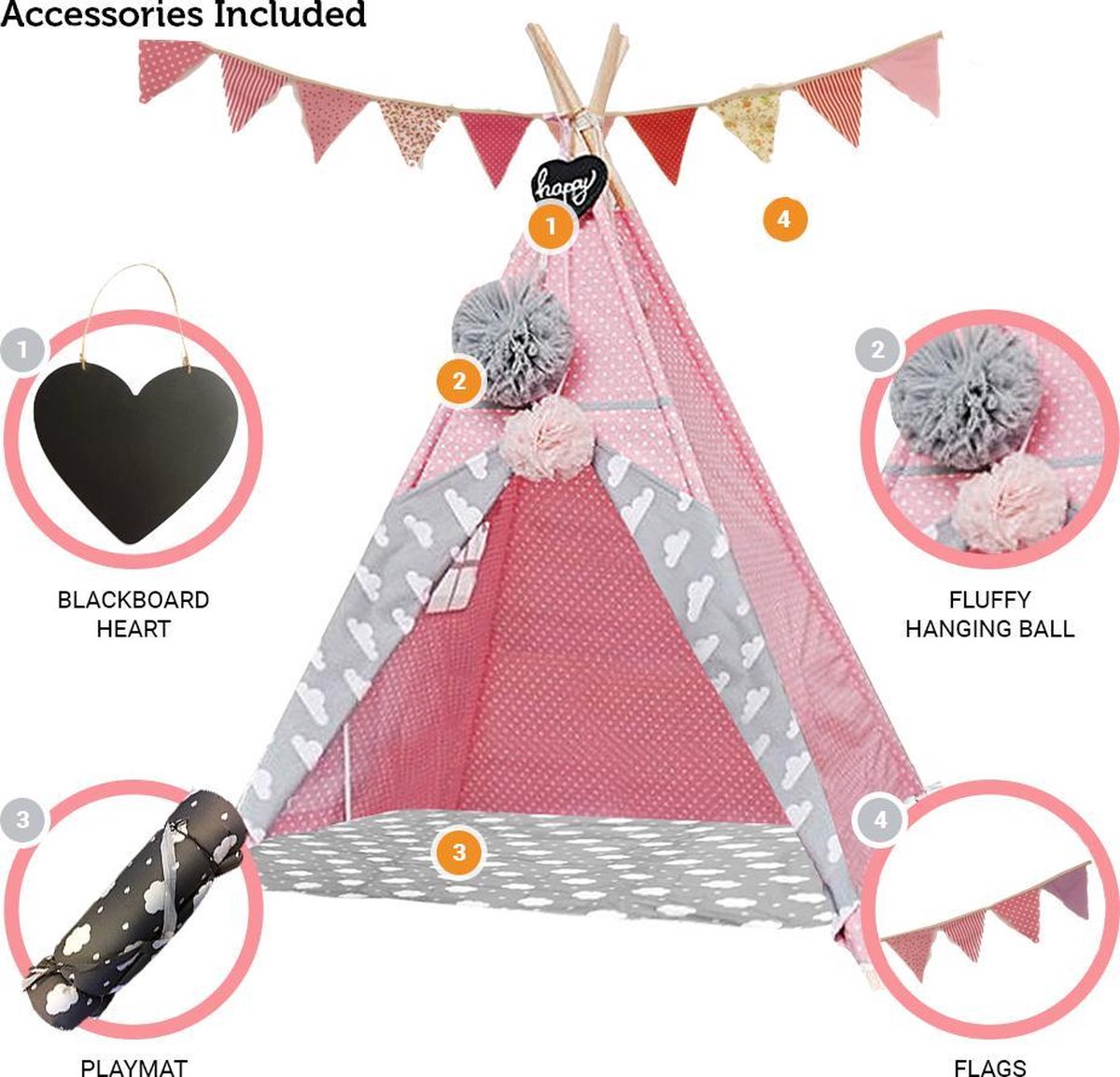| Tipi tent Tipi speeltent incl accessoires Roze Maak je eigen tipi in een handomdraai Ik Ben Zo Mooi