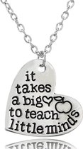Ketting hart met tekst | It takes a big heart to teach little minds | ketting voor juf