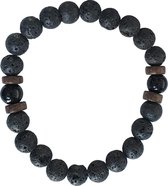 Fako Bijoux® - Buddha Armband - Lavasteen Met Houten Ringetjes