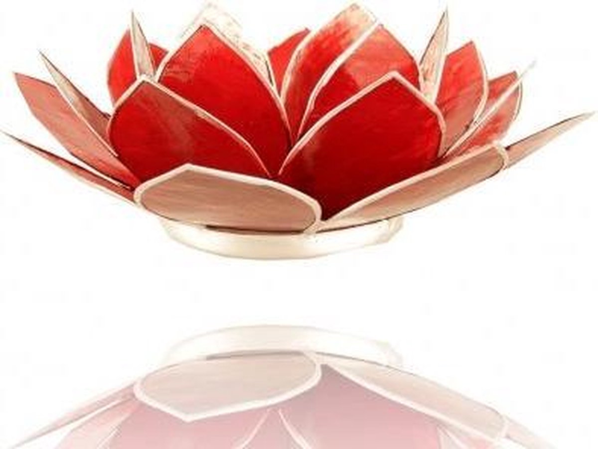Yogi & Yogini Lotus sfeerlicht rood 1e chakra zilverrand Ø 13.5 cm