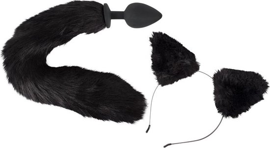 Bad Kitty - Set Petplay avec queue et oreilles de plug anal pour un look de chat innocent - Noir