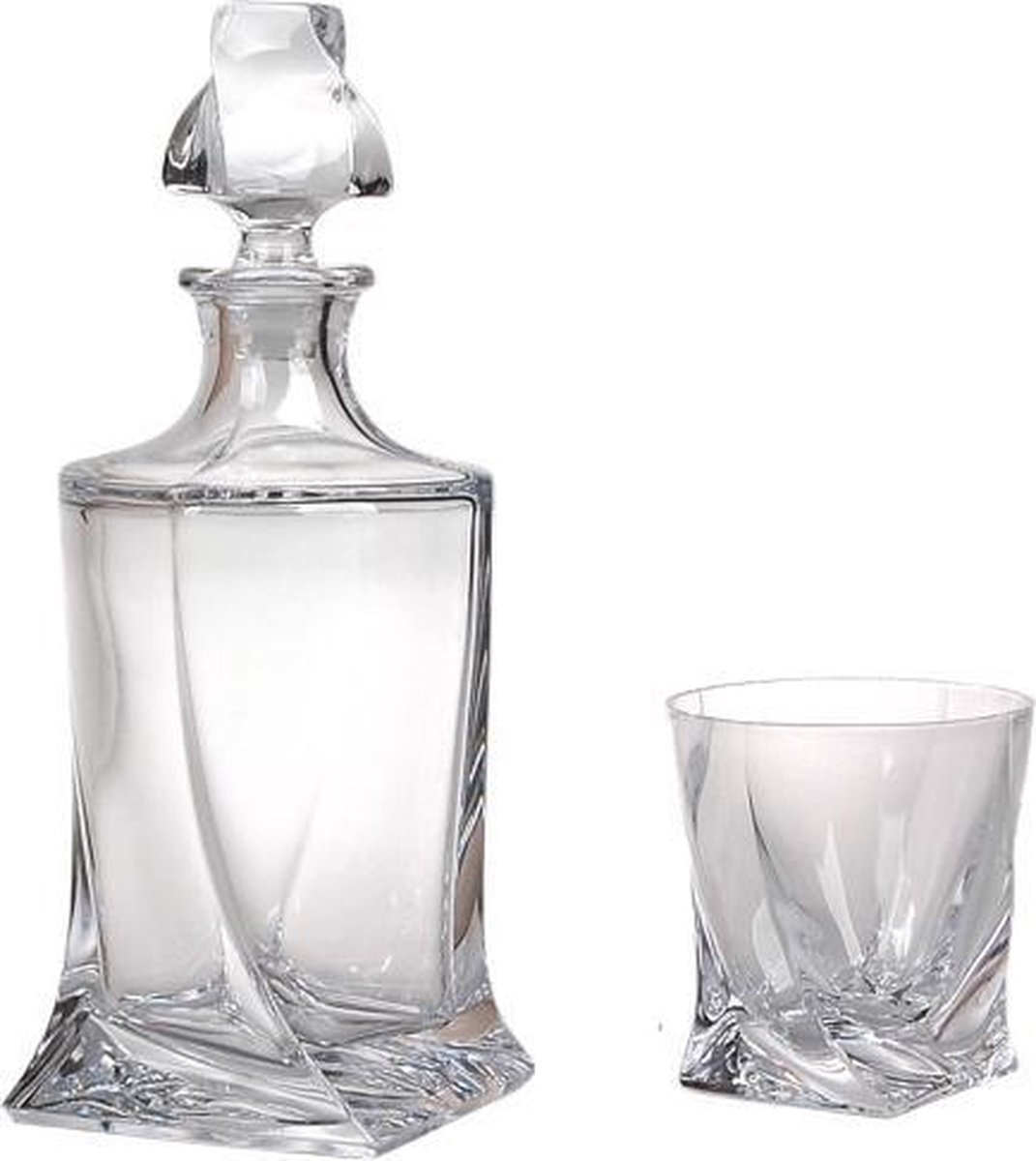 Crystalite A Quadro whiskey karaf met 6 whiskey glazen - Crystalite