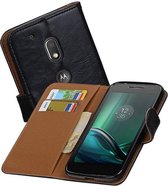 Pull Up TPU PU Leder Bookstyle Wallet Case Hoesjes voor Moto G4 Play Zwart
