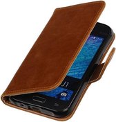 Bruin Pull-Up PU Hoesje Samsung Galaxy J1 2015 Booktype Wallet Cover