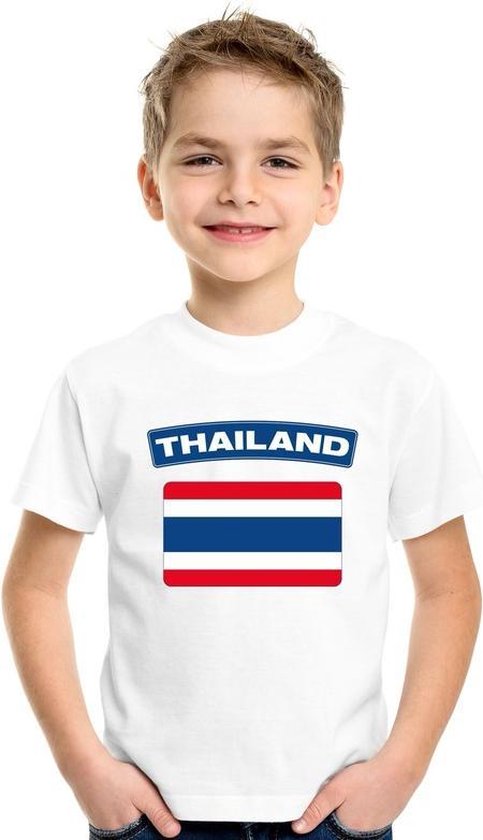 Thailand t-shirt met Thaise vlag wit kinderen 110/116