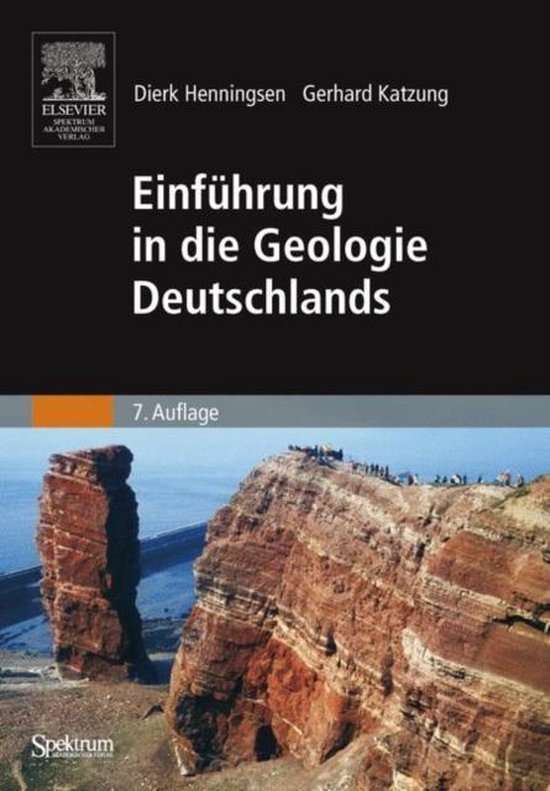 Boek "Einführung in die Geologie Deutschlands", 7e editie, met een afbeelding van rode rotsformaties en de zee.